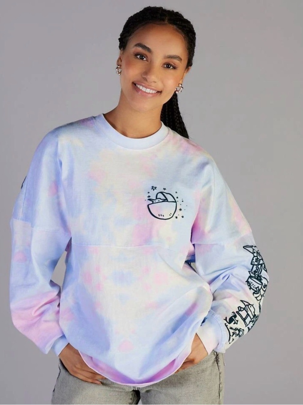 Disney Pastel Tie-Dye Crewneck Sweater in Pink & Lavender
